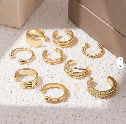 Ear Cuffs | Set of 9 | 18k Gold or Silver Plated