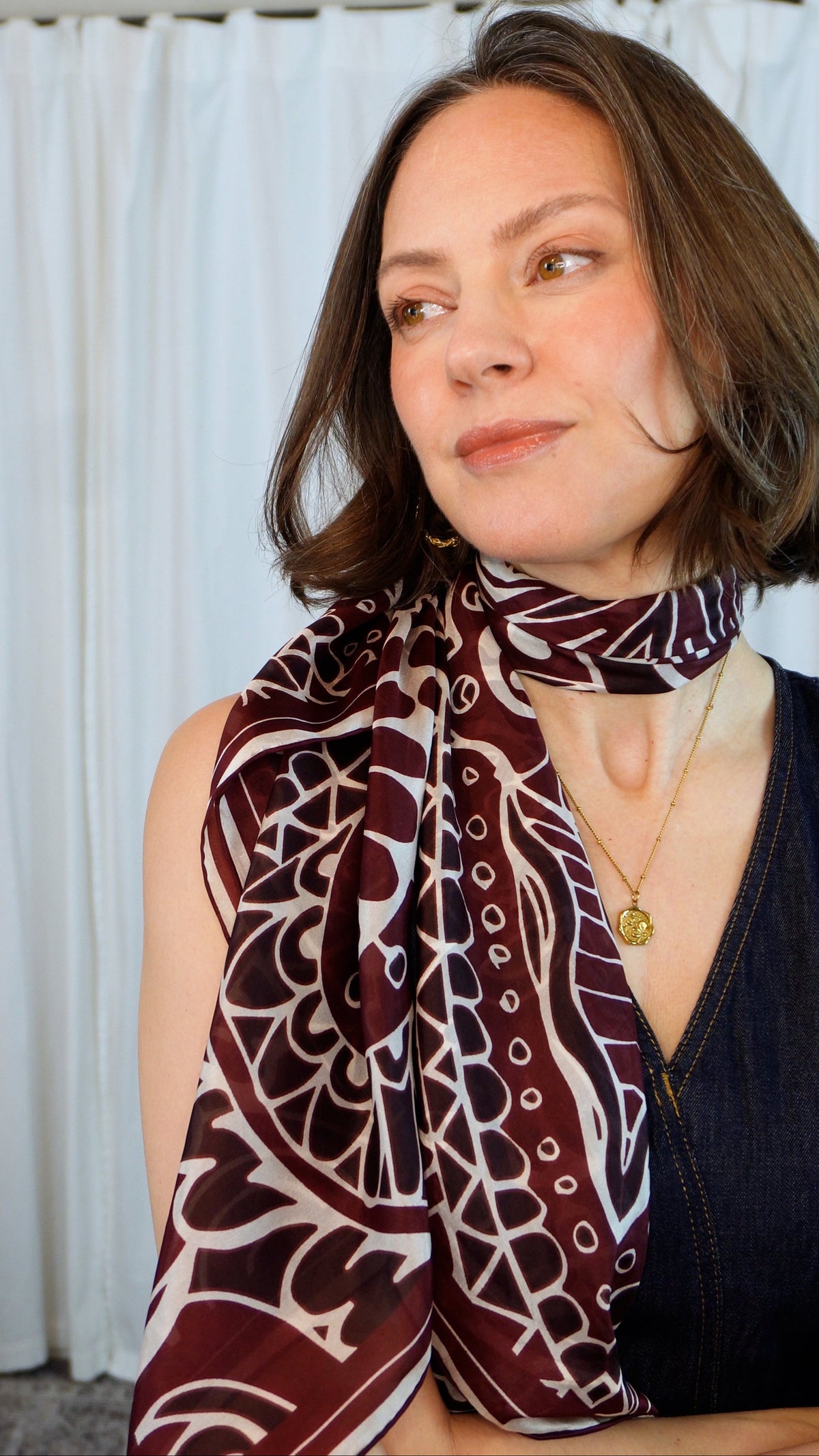 Vivienne 100% Silk Scarf | Burgundy | 41" Large Square | Ultra Lightweight