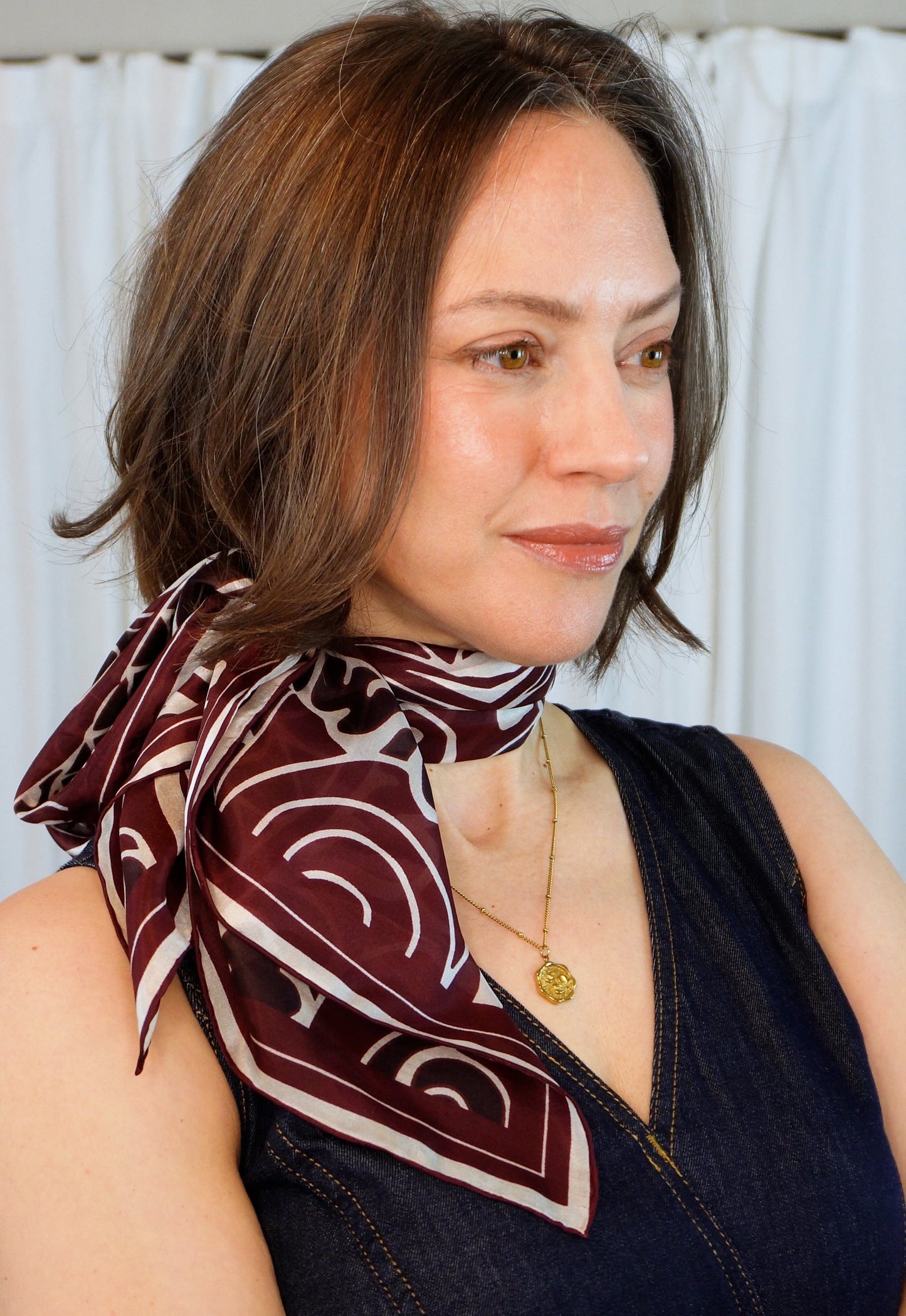 Vivienne 100% Silk Scarf | Burgundy | 41" Large Square | Ultra Lightweight