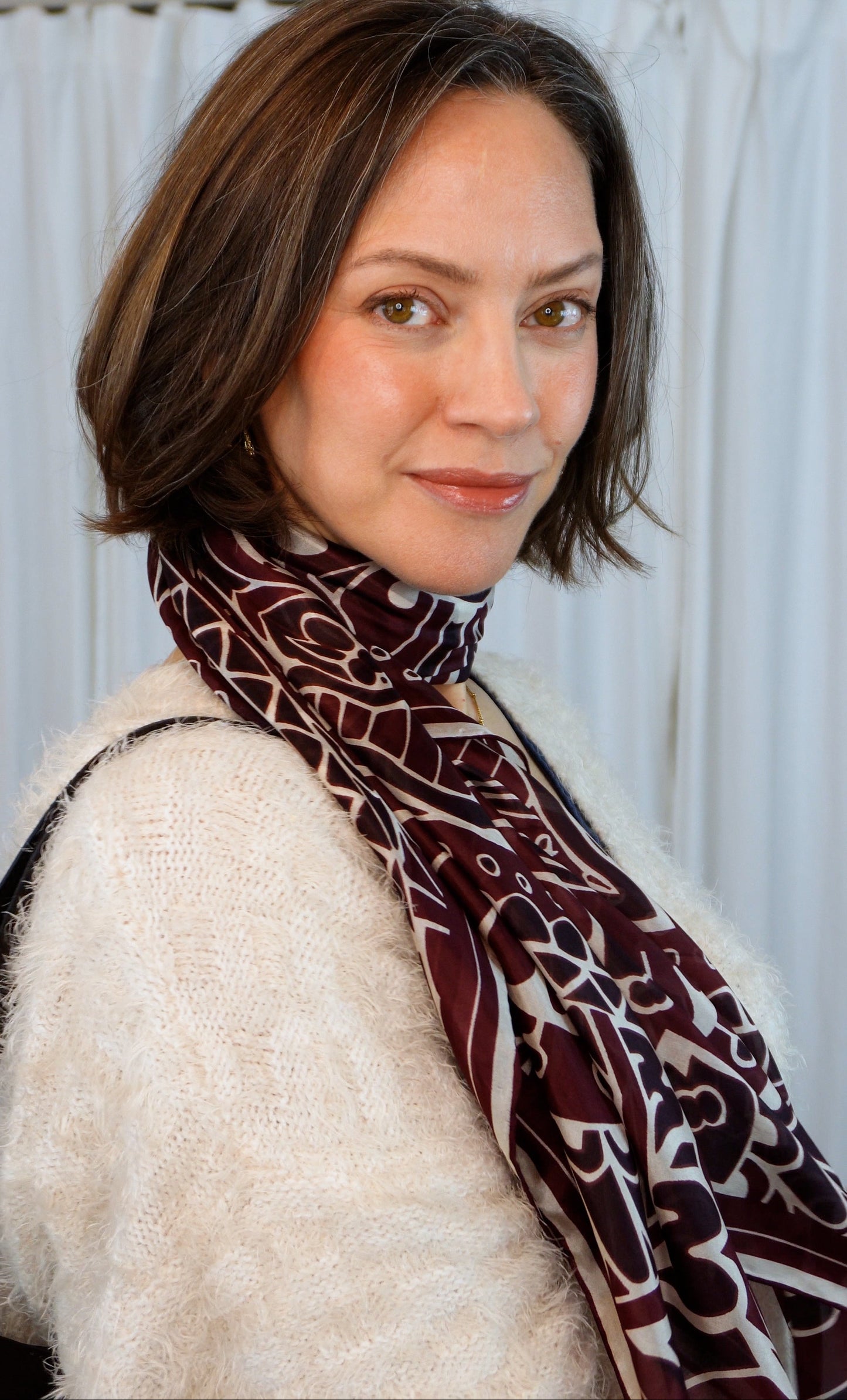 Vivienne 100% Silk Scarf | Burgundy | 41" Large Square | Ultra Lightweight