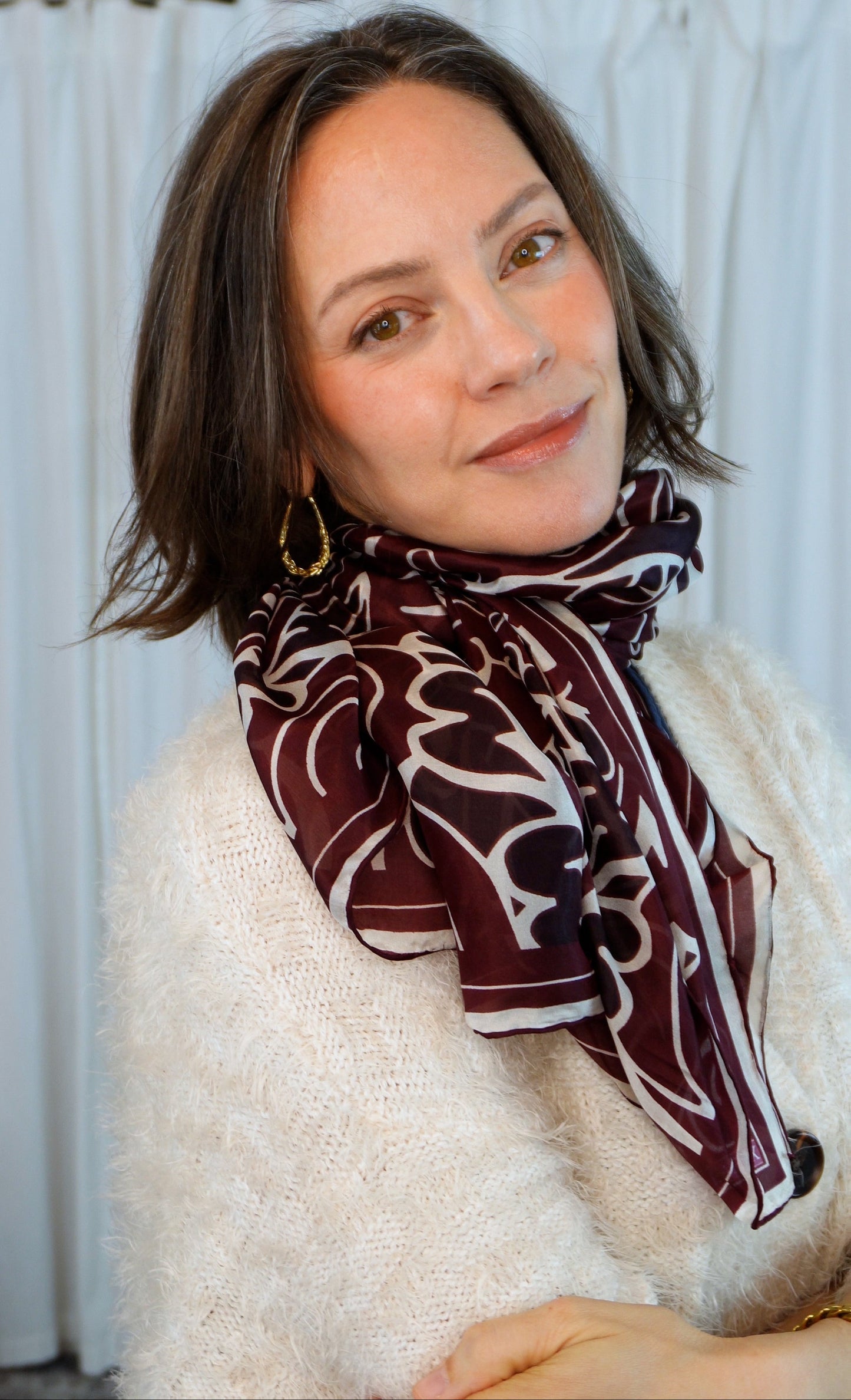 Vivienne 100% Silk Scarf | Burgundy | 41" Large Square | Ultra Lightweight
