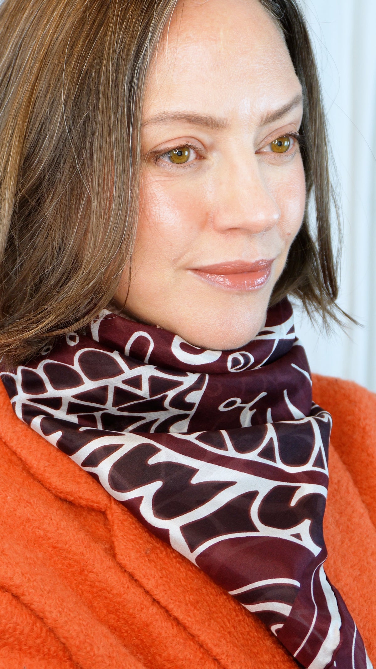 Vivienne 100% Silk Scarf | Burgundy | 41" Large Square | Ultra Lightweight